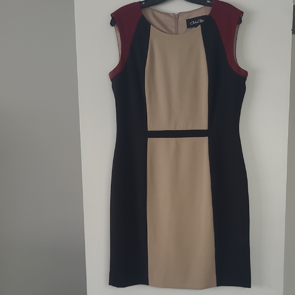Tri-Color Midi Dress - Black, Tan, and Red